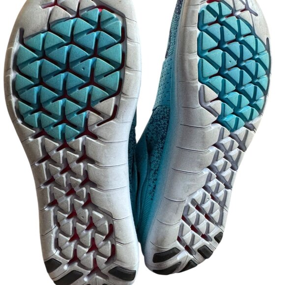 Nike Free RN Motion Flyknit Sz 8 Running Shoes Blue Aqua Red Slip-On - Picture 7 of 8